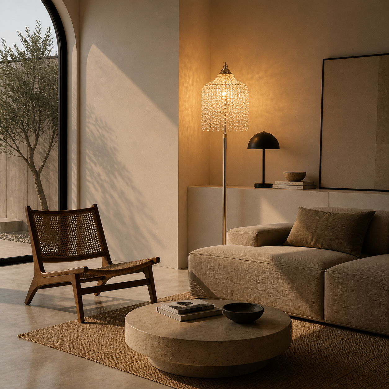 63" Gold Crystal Floor Lamp  – Modern Standing Light w/ Foot Switch (E12)