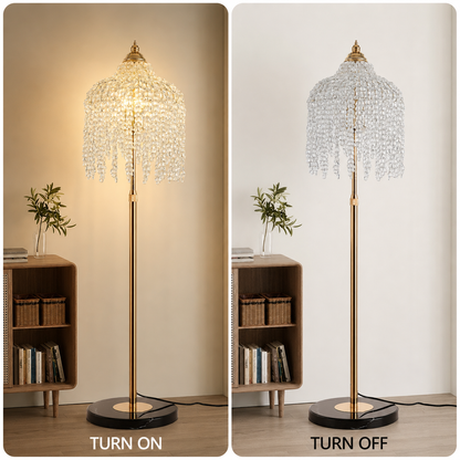 63" Gold Crystal Floor Lamp  – Modern Standing Light w/ Foot Switch (E12)