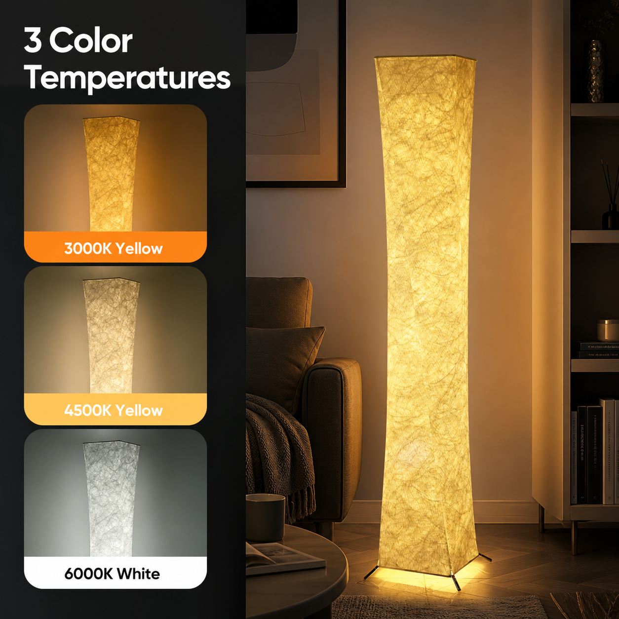 Modern Fabric Floor Lamp – 3 Color Temperatures & Adjustable Brightness