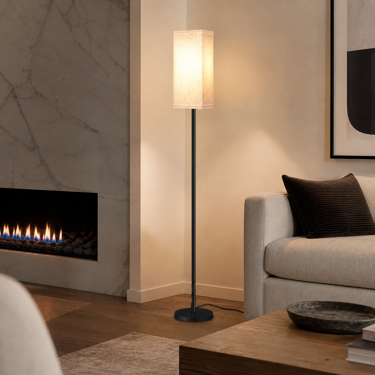 Set of 2 Modern Linen Floor Lamps – 64.6" Standing Lamps