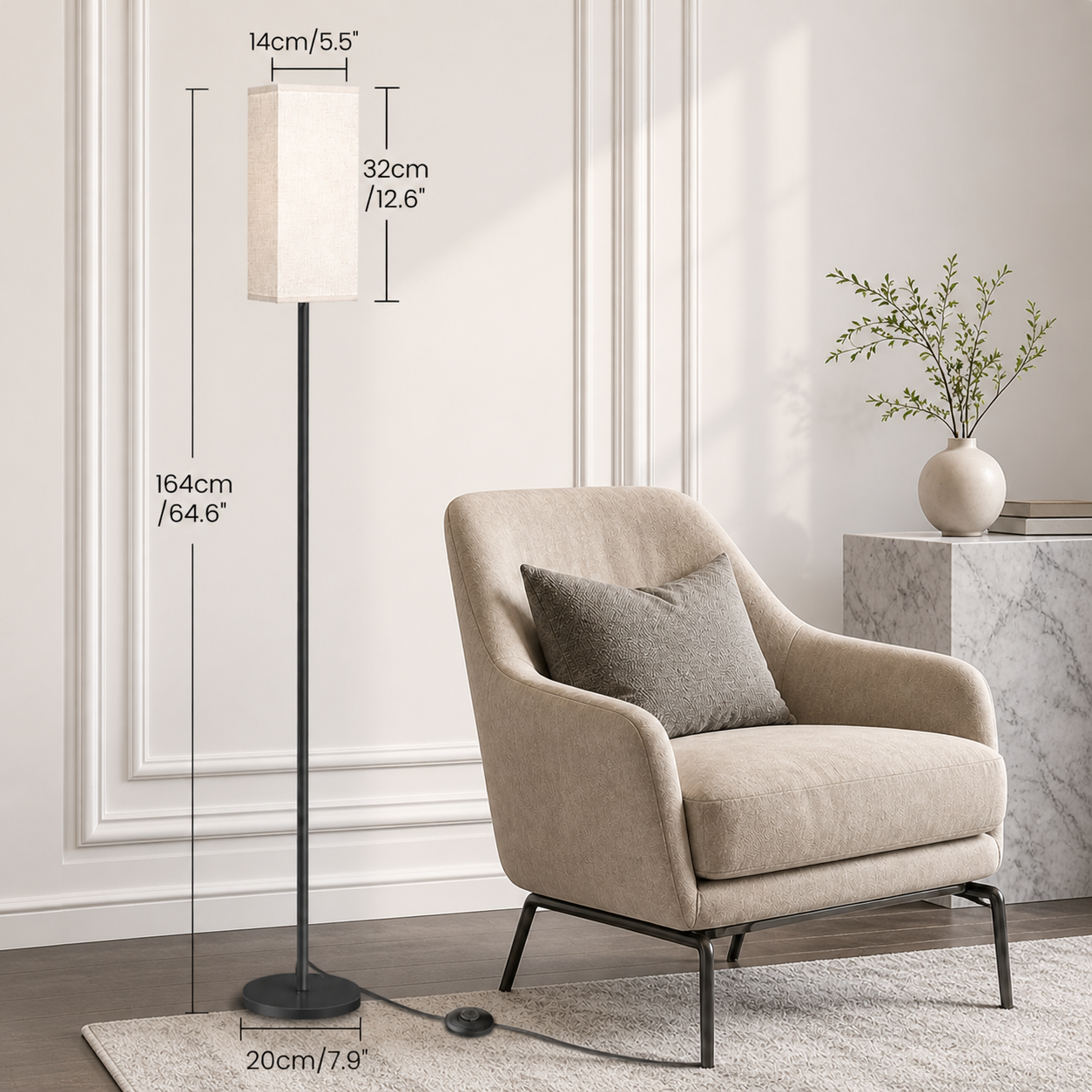 Set of 2 Modern Linen Floor Lamps – 64.6" Standing Lamps
