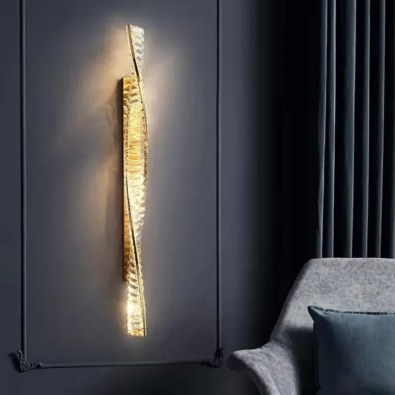 Luxury Crystal Gold Metal Wall Lamp - Modern Irregular LED Wall Light for Villa, Hotel Corridor & Bedside Decor
