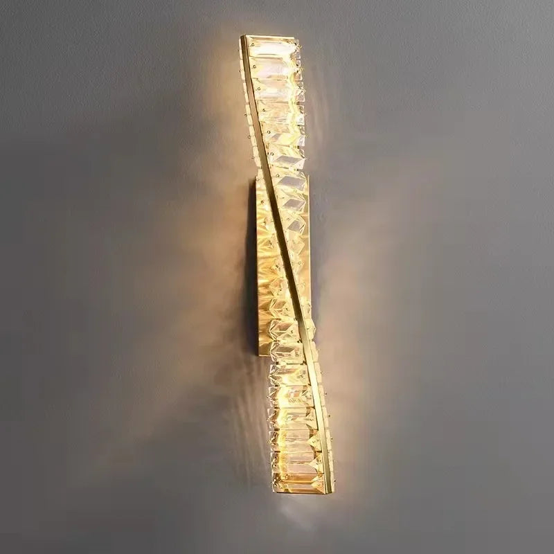Luxury Crystal Gold Metal Wall Lamp - Modern Irregular LED Wall Light for Villa, Hotel Corridor & Bedside Decor