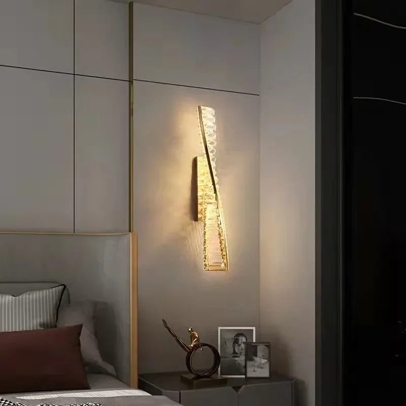 Luxury Crystal Gold Metal Wall Lamp - Modern Irregular LED Wall Light for Villa, Hotel Corridor & Bedside Decor