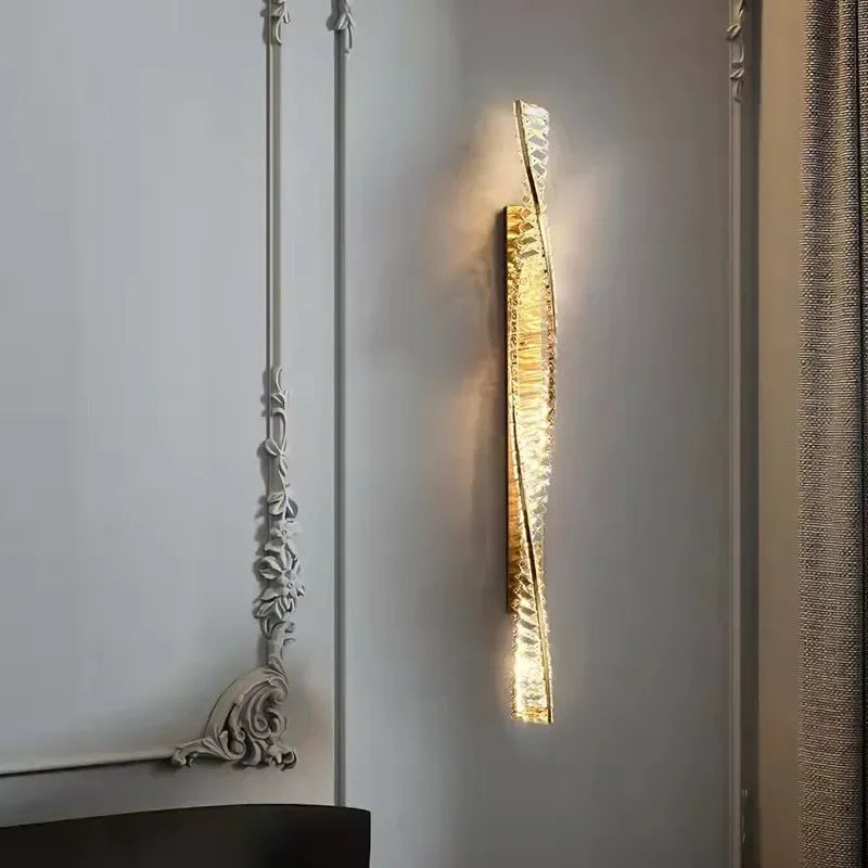 Luxury Crystal Gold Metal Wall Lamp - Modern Irregular LED Wall Light for Villa, Hotel Corridor & Bedside Decor