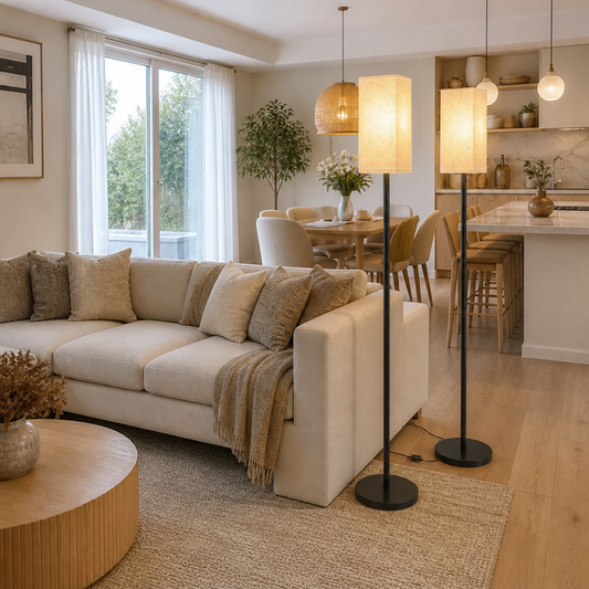 Set of 2 Modern Linen Floor Lamps – 64.6" Standing Lamps