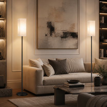 Set of 2 Modern Linen Floor Lamps – 64.6" Standing Lamps