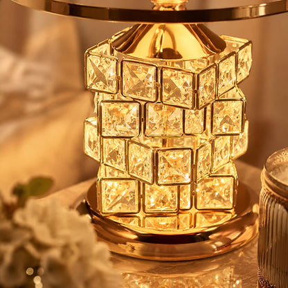 Luxury Crystal Table Lamp – Dimmable Gold Bedside Lamp with Fabric Shade