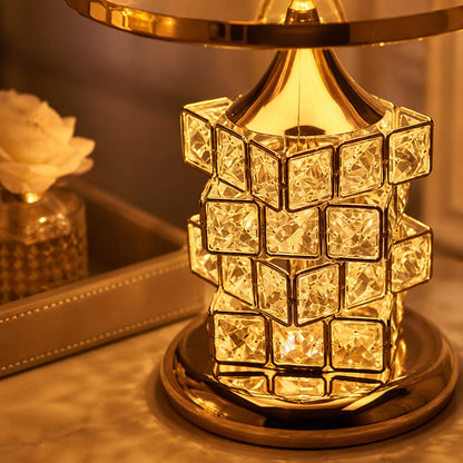 Luxury Crystal Table Lamp – Dimmable Gold Bedside Lamp with Fabric Shade