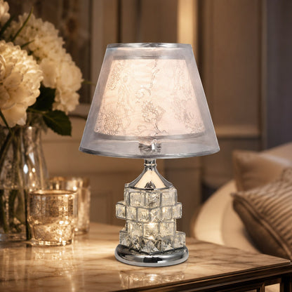 Luxury Crystal Table Lamp – Dimmable Gold Bedside Lamp with Fabric Shade