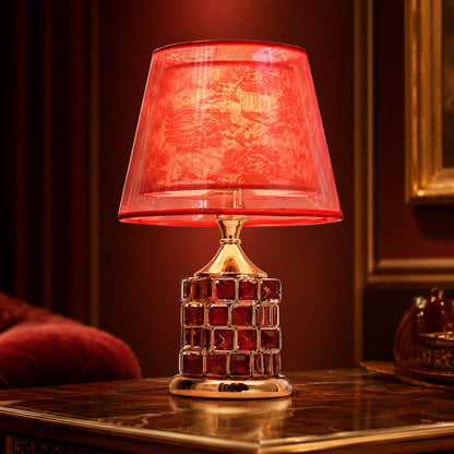 Luxury Crystal Table Lamp – Dimmable Gold Bedside Lamp with Fabric Shade