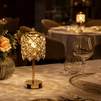 Rechargeable Gold Crystal Restaurant Table Lamp with USB-C & USB Charging Ports