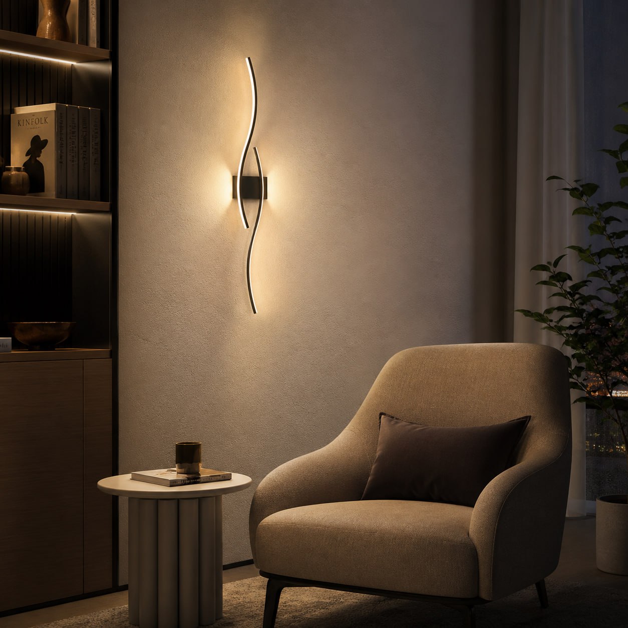 Minimalist Curved LED Wall Lamp with Remote Dimming