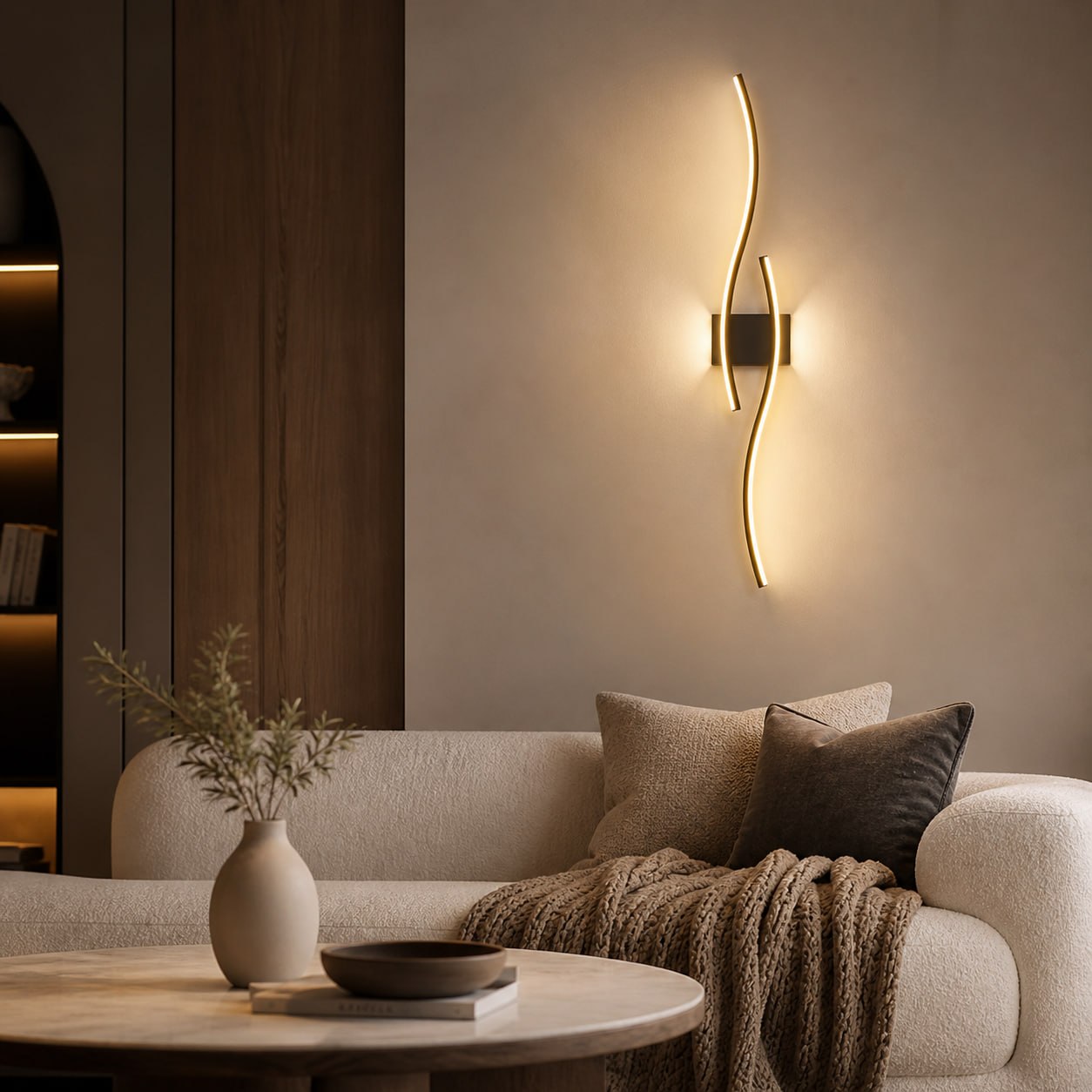 Minimalist Curved LED Wall Lamp with Remote Dimming
