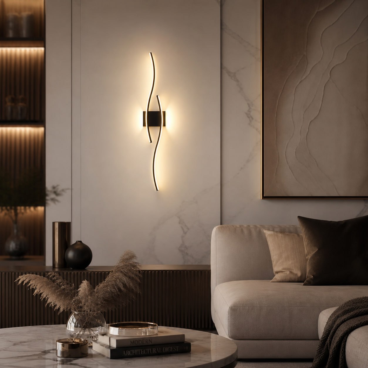 Minimalist Curved LED Wall Lamp with Remote Dimming